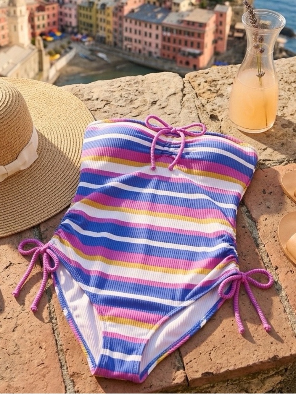 Aerie Shine Rib Strapless Cheeky One Piece Swimsuit